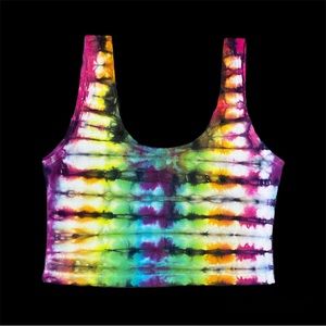 Tie Dye Hand Dyed Accordion Fold Crop Top Rainbow Size S